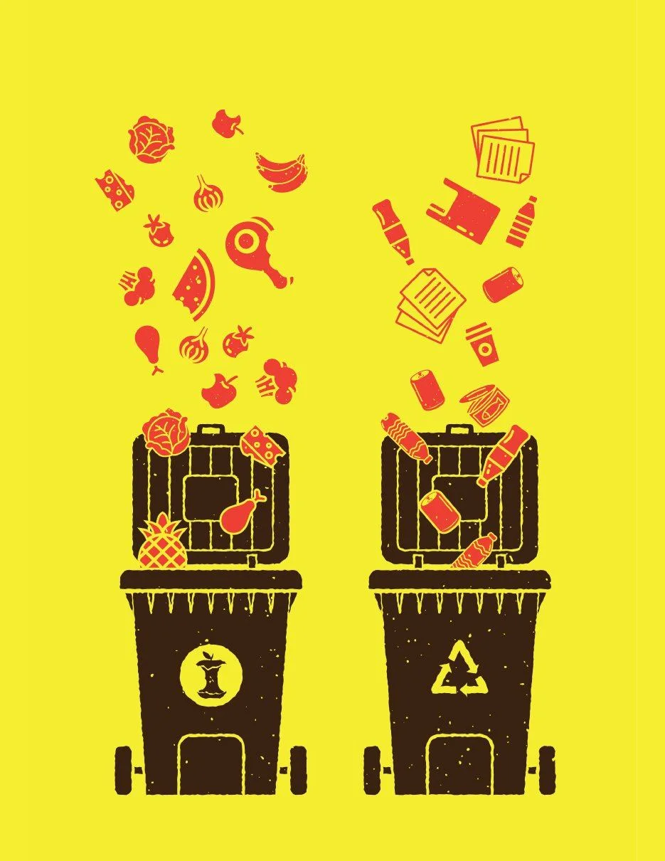 Original illustration: waste sorted into two bins.