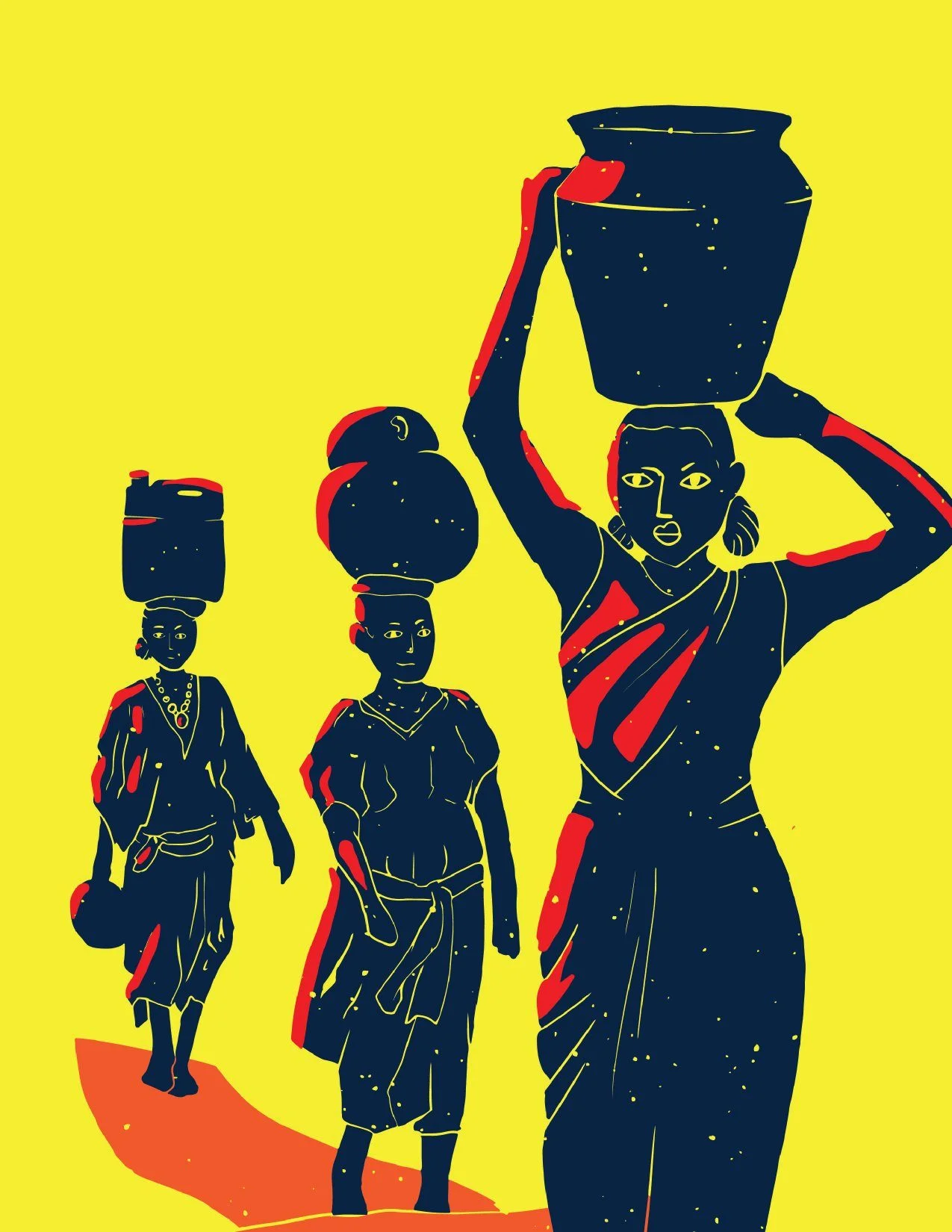 Original illustration: women carrying water vessels.