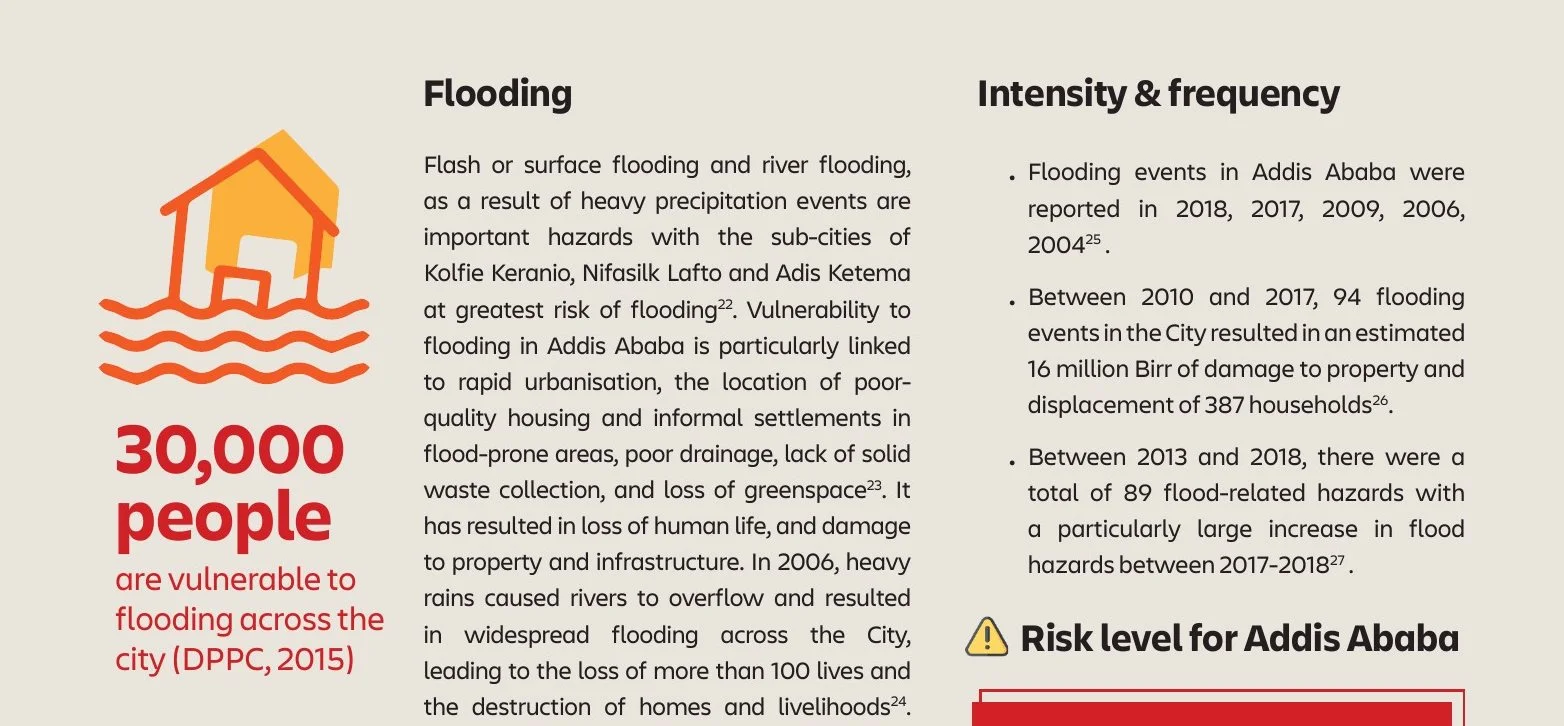 Detail: flooding risk, with 30,000 people vulnerable to flooding across the city.