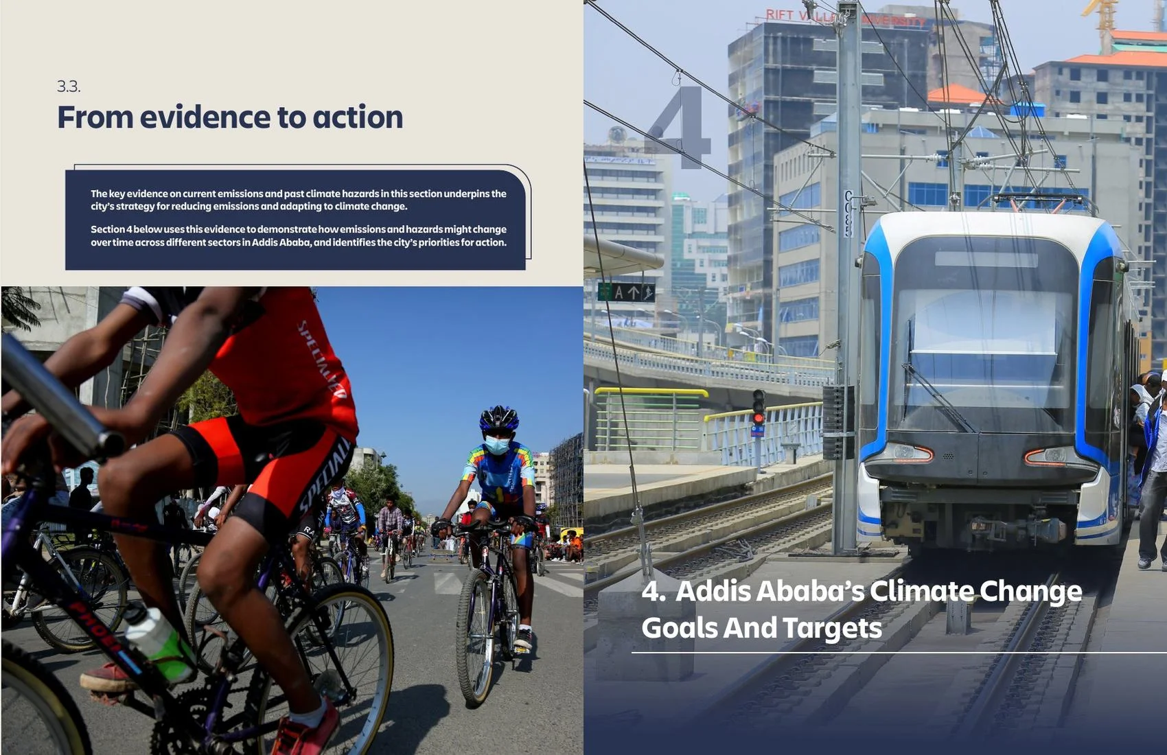 Spread: from evidence to action, and the chapter 4 opener with the light rail.